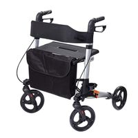 Folding Rollator Walker, 4 Wheel Aluminum Transport Chair, Mobility Aid for Adult, Senior, Elderly, Handicap,Gray