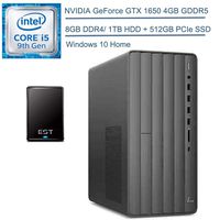 2020 HP Envy TE01 Desktop Computer/ 9th Gen Intel Hexa-Core i5-9400 up to 4.1GHz/ 8GB DDR4 RAM/ 1TB HDD + 512GB PCIe SSD/DVDRW/GeForce GTX 1650 4GB/ Windows 10 + EST 320GB External Hard Drive