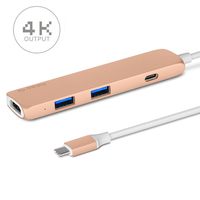 USB Type-C HUB Adapter, G-TING Slim Aluminum Multi-Port Type-C to 4K HDMI USB 3.0 with Type-C Charger Port Convertor for New MacBook Pro, Google Chromebook TV USB C Devices and More (Gold)