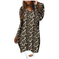 Meikosks Ladies Leopard Pullover Long Sleeve Oversized Dress Fashion Tops Comfort Soft Sweatshirts Coffee