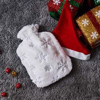 Cassiel Home Hot Water Bottle with Fleece Cover Christmas Decorations 2L Large Rubber Hot Water Bottle with Christmas Gift White Faux Fur Cover Silver Sequin Snowflakes
