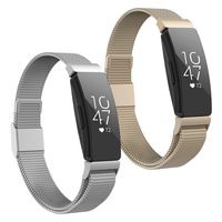 POY Compatible with Fitbit Inspire Hr Bands, Stainless Steel Replacement for Fitbit Inspire and Ace 2 Metal Loop Bracelet Sweatproof Wristbands for Women Men 2 Packs Silver Champagne Large