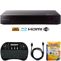 Sony BDP-S3700 Streaming Blu-ray Disc Player with Wi-Fi + Accessories Bundle Includes, 2.4GHz Wireless Backlit Keyboard with Touchpad, 6ft HDMI Cable and Laser Lens Cleaner for DVD/CD Players