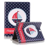 2017 iPad Pro 12.9 Case with Apple Pencil Holder, elecfa Carton PU Leather Cover Book Style Folio Smart Case Stand with Card Slots for iPad Pro 12.9 inch Tablet 2015 2017 - Sailboat Pattern