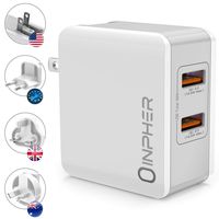 Quick Charge 3.0 39W Dual USB Wall Charger, Inpher Universal Travel Adapter with Replaceable UK/EU/AU Plug, SmartID Technology Compatible Samsung Galaxy, iPhone, iPad, Google Pixel,Tablet and More