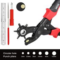 XOOL Revolving Punch Plier Kit, Punch Hole Tool including Punch Plier, Brass Pad, Screwdriver and Grinding Rod for Belt, Saddle, Watch Strap, Shoe, Fabric, Paper, etc