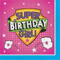 Girl Superhero Happy Birthday Napkins, 48 ct