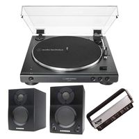Audio-Technica AT-LP60XBT Bluetooth Fully Automatic Turntable (Black) with Samson Bluetooth Monitors Pair and Knox Gear Vinyl Brush Bundle (3 Items)