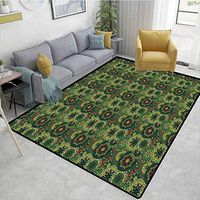 Bigdatastore Print Rug, Overlapping Retro Antique Round Flowers Native Culture, Durable Rugs - Living, Dinning, Office, Rooms & Bedrrom, Hallway Carpet(8'x 10')