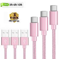 USB Type C Cable, Linwood 3Pack 3Ft 6Ft 10Ft Nylon Braided Long Cord Data Sync Cord for Samsung Galaxy Note 8, S8 Plus, LG V30 V20 G5 G6, Google Pixel 2, Nexus 5X/6P, Moto Z2 and More (Rosegold)