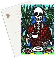 Marijuana Breakfast Survivalist Skull 4"x6" Set of 6 Linen Postcards