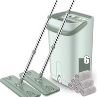 ZCXBHD Mop And Bucket System Set, Fiber Replacement Pads 360 DEGREE Cleaner Sweeper 2 Chamber With Drain Hole Complete Keeps Your Hands Clean For All Floor Self Cleaning (Color : Green, Size : D)