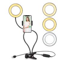 6" Selfie Ring Light with Cellphone Holder Stand- Ring Light Stand for Live Stream & Makeup, 64 LED Bulbs 3 Light Modes 10-Level Brightness 360° Rotating for iPhone Android Cell Phone