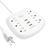 Power Strip 6 Outlet 3 USB with Switch Control,Desktop Charging Station Fast Charge Electric Fireproof 5 ft Heavy Duty Extension Cord,Compact for Home and Office,White