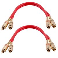 Seismic Audio - SAPRCA1-2 Pack of Premium 1 Foot Dual RCA Male to Dual RCA Male Audio Patch Cables - Red and Red - 2-RCA to 2-RCA Audio Cord