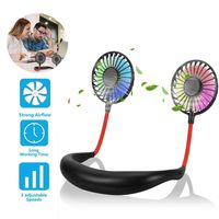 Personal Fan Handsfree Mini USB Colorful LED Lights  Neck Fan  with Dual Wind Head 3 Speeds and 360 Rotating, Portable Necklance Fan for Traveling Sport Outdoor Camping Office Room (Black)