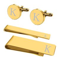 BodyJ4You 4PC Cufflinks Tie Bar Money Clip Button Shirt Personalized Initials Letter K Gift Set