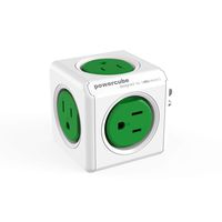 Allocacoc PowerCube |Original|, 5 outlets, Surge Protection, Wall Plug, Cellphone Charger, Compact for Travel, Home and Office, Space Saving, Child Proof sockets, ETL Certified(Green)
