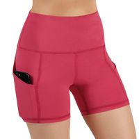 ODODOS High Waist Out Pocket Yoga Short Tummy Control Workout Running Athletic Non See-Through Yoga Shorts,Coral,X-Small