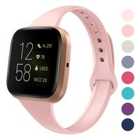 DYKEISS Sport Slim Silicone Band Compatible with Fitbit Versa/Versa Lite Edition, Thin Soft Narrow Silicone Replacement Strap Wristband Accessory for Fitbit Versa Smart Watch (Small, Pink)