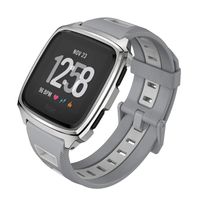 MIJOBS Sport Bands Compatible Fitbit Versa/Lite/SE, Silicone Breathable Strap Replacement Wristbands Water Resistant Fitness Straps Accessories for Women Men (GT, Gray and White)