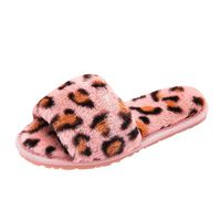 Dainzuy Womens Faux Fur Slippers Soft Plush Warm Leopard House Shoes Anti Slip Open Toe Indoor Outdoor Slippers Pink
