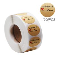 YOGET 1000pcs 1'' Handmade with Love Stickers, Thank You Sticker Kraft Paper Sticker Roll