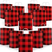 12 Pieces Red and Black Plaid Kraft Bags Christmas Gift Bag Birthday Party Paper Bags, Large 13 Inches