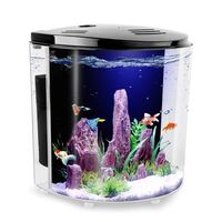 FREESEA 1.4Gallon Half Moon Small Betta Aquarium Fish Tank with LED Light and Filter Pump