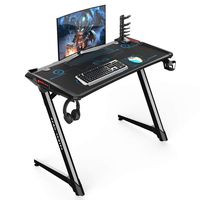 Kinsal Z-Shaped Gaming Desk Computer Desk Table with Fighting RGB LED Ambience Lighting and Large Size Mousepad, Racing Table E-Sports Ergonomic Comfortable PC Desk (Free DVD Self and Cupolder)