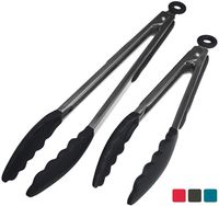 StarPack Premium Silicone Kitchen Tongs (9-Inch & 12-Inch) - Stainless Steel with Non-Stick Silicone Tips, High Heat Resistant to 600°F, For Cooking, Serving, Grill, BBQ & Salad (Gray Black)