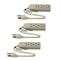 Uninex PS28U Compact Grounded 3-Outlet Power Strip, UL Listed, 1-Foot, 3-Pack