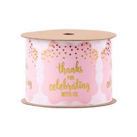 WRAPAHOLIC Thank You Gift Stickers - 100 Pcs Fancy Frame Pink Adhesive Label Stickers with Gold Foil"Thank you for celebrating with us" for Wedding, Baby Shower, Birthday, Party
