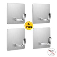 Budding Joy Adhesive Hooks Heavy Duty Stick on Wall Door Cabinet Stainless Steel Towel Coat Clothes Hooks Self Adhesive Holders for Hanging Kitchen Bathroom Home 4 Pack