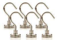 Strongman Magnets | 6 Pack of Powerful 50LB Neodymium Heavy Duty Magnetic Hooks | +3M Non Scratch Stickers | Multi USE Indoor Outdoor Hook Magnets! DECLUTTER and ADD Storage Now! (6 Pack)