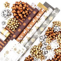 Gold + Copper + Silver Designer Wrapping Paper Set: 4 Rolls (8 Designs) of Premium Gift Wrap (80 sq. ft.) with 29 Coordinated Bows, 2 Spools of Ribbon, and 24 Gift Tags