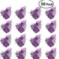 EBTOYS 50pcs Laser Cut Wedding Favors Candy Boxes Butterfly DIY Gifts Box with Ribbons for Wedding Bridal Birthday Shower Party Decors (Purple)