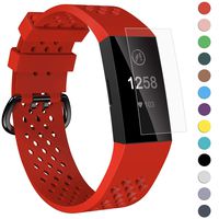 Velavior Breathable Bands for Fitbit Charge 3/ Charge3 SE, Waterproof Silicone Sports Band with Air Holes, Adjustable Replacement Wristbands for Women Men Small Large (Small, Red)