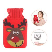 Hot Water Bottle, Portable Rubber Hot Water Bottle 1 Liter with Cartoon Knitted Coat for Christmas Family Children Gift
