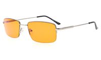 Eyekepper Computer Reading Glasses-Better Sleep Readers-97% Blue Light Blocking-Memory Titanium Half-Rim Men, Dark Orange Tinted Lens(Silver, 1.50)