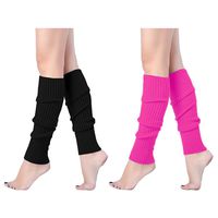 V28Women Winter 80s Eighty's Warm Leg Warmers Knitted Long Socks, 2(Black+Rose)