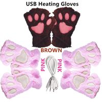 3 Pair DECVO Winter Powered Warmer Thicken Paw Fingerless USB Heated Gloves Plush Cold-Proof Knitted Half Finger Laptop Mittens USB Warm Gloves Women Teen Girls Best Winter Gift (Pink+Brown+Purple)