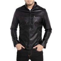 WULFUL Men's Stand Collar Leather Jacket Motorcycle Lightweight Faux Leather Outwear Black-M