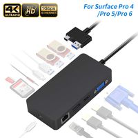 DocKing Station Surface Pro 6/Pro 5/Pro 4 USB Hub with 4K HDMI, VGA,DP, Micro USB Charging, 3 USB 3.0 Port,1000Mb/s Gigabit Ethernet, USB C Sync Port, SD/TF card Slot Memory Card reader Plug and Play.