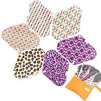 7pcs Set 1 pc Bonus Free Mini Wet Bag +6pcs Absorbent Reusable Sanitary Pads/Washable Bamboo Cloth Menstrual Pads (L,Geometry)