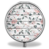 Flowers Pill Case, Round Stainless Drug Organizer Container Medicine Cover for Pocket Daily&Weekly