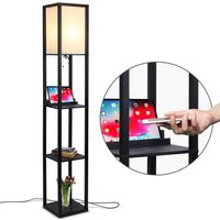 Brightech Maxwell Shelf Floor Lamp w. Wireless Charging Station, USB Port & Outlet - Contemporary Skinny Nightstand & Tower Light - Asian Column Lighting For Offices, Bedrooms & Living Rooms - Black