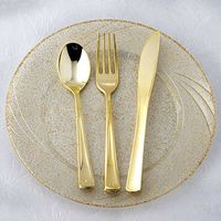BalsaCircle 24 sets Gold Metallic Spoons, Forks, and Knives Disposable Tableware - Wedding Party Catering Silverware Supplies