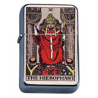 Tarot Card The Hierophant Flip Top Oil Lighter S7 Smoking Cigarette Smoker Includes Silver Case