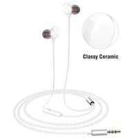 Cute Ceramic Earphones, 3.5mm in-Ear Graphene Hi-fi Headphones Clear Crystal Sound Rich Bass, Comfy Snug Fit Earbuds with Mic and Tangle-Free Braided Wire - Honesun (White)